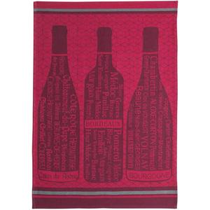 Coucke French Cotton Jacquard Towel, Bouteilles De Vin Bordeaux (Red Wine Bottle), 20-Inches by 30-Inches, Red