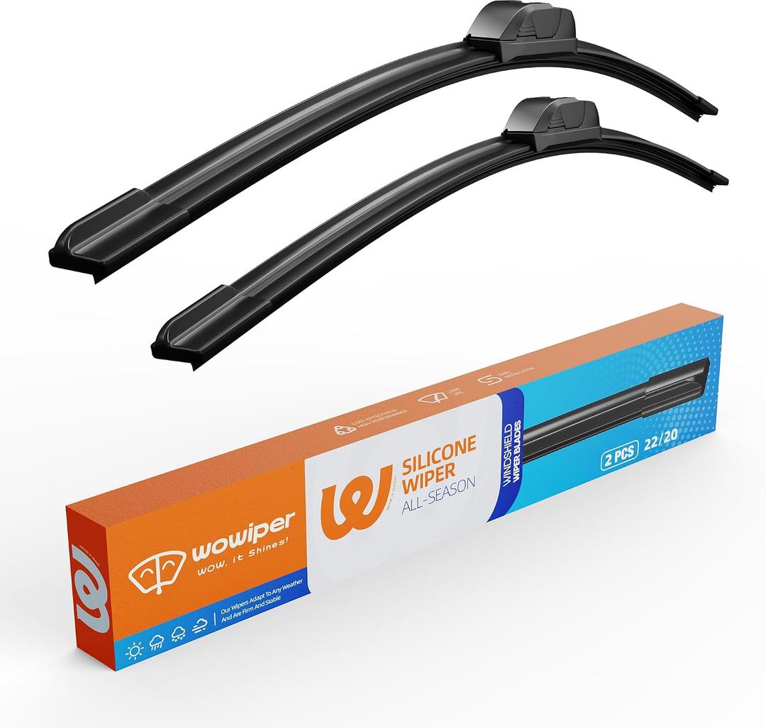 22"+20" Silicone Wiper Blades Replacement for Toyota Tacoma 2022-2017/Jeep Compass 2017-2007/Chevy Malibu 2008-2004,22 and 20 inch Windshield Wiper Blades for My Car (Set of 2)