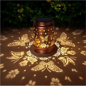 Butterfly Solar Lanterns Outdoor Waterproof Rose Garden Decor Gifts for Women Mom Grandma Hanging Solar Lights Metal Solar Decoration Outside for Yard,Patio,Backyard,Porch