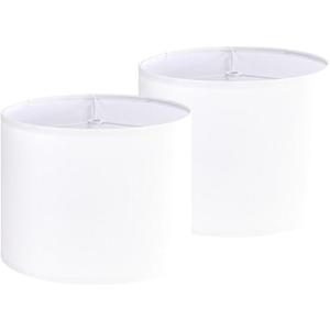 GO&SO Set of 2 Pure White Textured Drum Lampshade Medium Lamp Shade 13" Top x 13" Bottom x 10" High (Spider)Modern Linen Lamp Shades for Table Lamps & Bedside Lamps Replacement Lampshades Hand Crafted