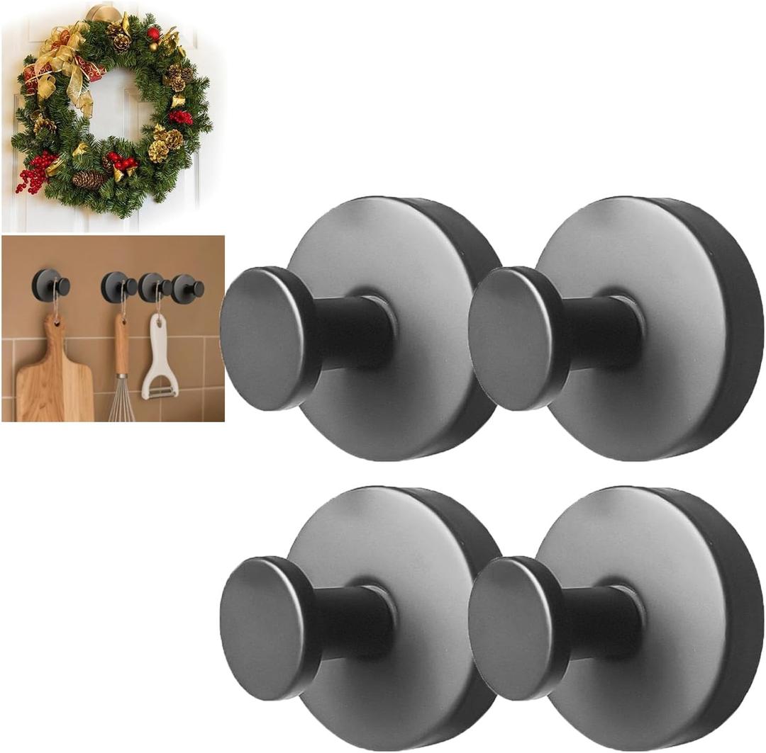 Zloeoa 4Pcs Suction Cup Hooks, Wreath Hangers for Front Door, Strong Hold No Drill Hangers for Bathroom, Kitchen, Glass, Tile, Perfect for Wreaths (Black)