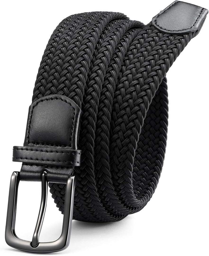 CHAOREN Mens Belt - Braided Stretch Golf Belt for Men 1 3/8"- Gift for Golf Pants Casual Shorts Jeans (Gun / Black)