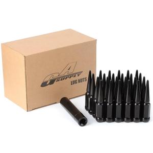 GAsupply 14x1.5 Spike Lug Nuts 24 PCS, Closed End Bulge Acorn m14x1.5 Spiked Lug Nuts Chrome 4.4" Tall 3/4'' 19mm Hex Cone/Conical Seat, with 1 Socket Key