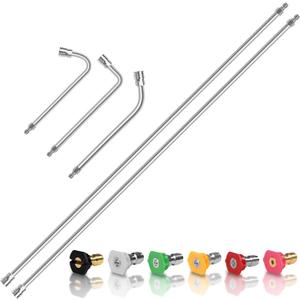 120" Pressure Washer Extension Wand,2 Pack 60 Inch Stainless Steel Power Washer Wand Extension-Pressure Washer Accessories with 30/90/120Curved Rods,6 Nozzle Tips- 1/4" Quick Connect,4000 PSI