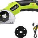 SnapFresh 4V Cordless Electric Scissors-Rechargeable Rotary Box Cutter w/ 2.0Ah Battery, 2 Self-Sharpening Blades, LED Light & Safety Lock,Carpet Cutter Tool for Cardboard, Fabric, Leather, Plastic