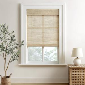 HOMEIDEAS 100% Natural Cordless Roman Shades for Indoor Windows, Light Filtering Window Treatment, Farmhouse No Drill Blinds for Kitchen, Living，Dinning Room, 1 Piece, W28 X L60, Beige