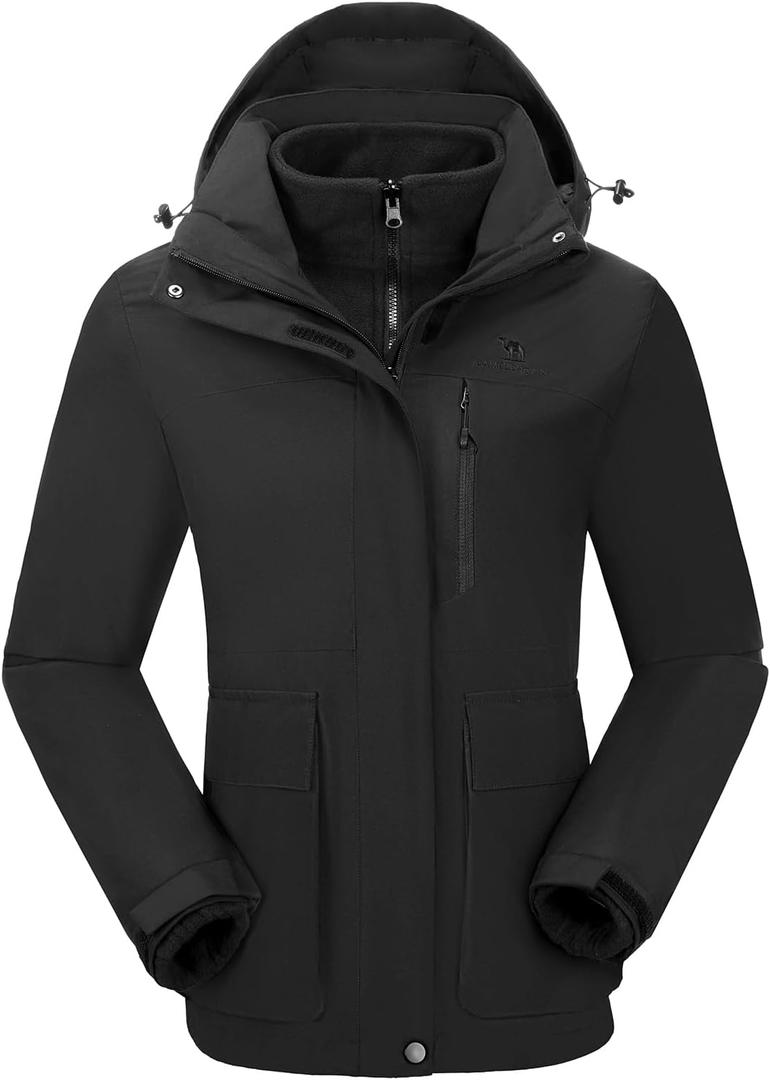CAMELSPORTS Womens Ski Jackets Waterproof Fleece Snow Coat 3 in 1 Snowboarding Jackets Winter Warm Windbreaker Raincoat XL