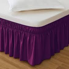 MEILA Wrap Around Bed Skirt Three Fabric Sides Elastic Dust Ruffled 16 Inch Tailored Drop,Easy to Install Fade Resistant-Light Purple, Queen/King