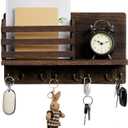 Key and Mail Holder For Wall, Decorative Mail Organizer Wall Mount with 4 Hooks, Wooden Key Rack with Shelf for Entryway, Rustic Brown HKKS1002BR