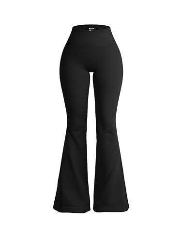 OQQ Women's Flared Pants High Waisted Yoga Leggings Stretchy Bell Buttom Wide Leg Black S