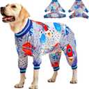 LovinPet Large Dog Wound Care/Surgery Recovery Clothes, Large Pitbull Pajamas, Lightweight Stretchy Jersey Knit, Galaxy World Gray Print, Big Dog Jammies,UV Protection, Pitbull Pajamas, Pet PJ's /3XL (Multi-colored)