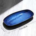 Blue Decorative Bowl 11" Long Oval Ceramic Bowl, Ocean-Inspired Accent Dish for Keys, Jewelry, Candy or Fruit, Modern Blue Decor Tray for Entryway Table, Coffee Table, Kitchen Counter or Home Decor