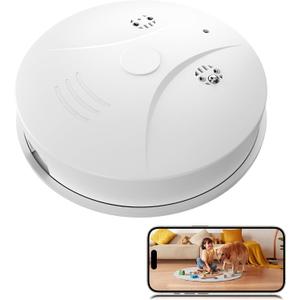 1080P HD Wireless Camera Smoke Detector for Home Security with App Control & Motion Detection,WiFi Indoor Security Camera with Night Vision & Loop Recording for Office,Garage,Shop,Pet