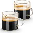 Qipecedm Espresso Cups Set of 2, 4 OZ Double Spouts Cups, Shot Glasses, Milk Cup with Handle, Clear Glass, Espresso Accessories for Machine, Small
