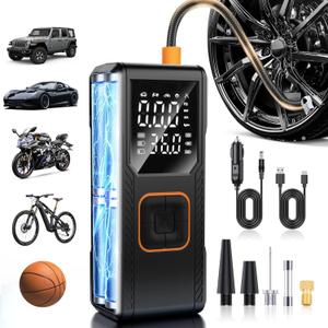 Tire Inflator Portable Air Compressor, 150PSI Cordless Air Pump For Car Tires, Bike Pump, Motorcycle, Balls, Portable Tire Inflator with Digital Pressure Gauge, 3X Fast Inflation, Auto Shut-off