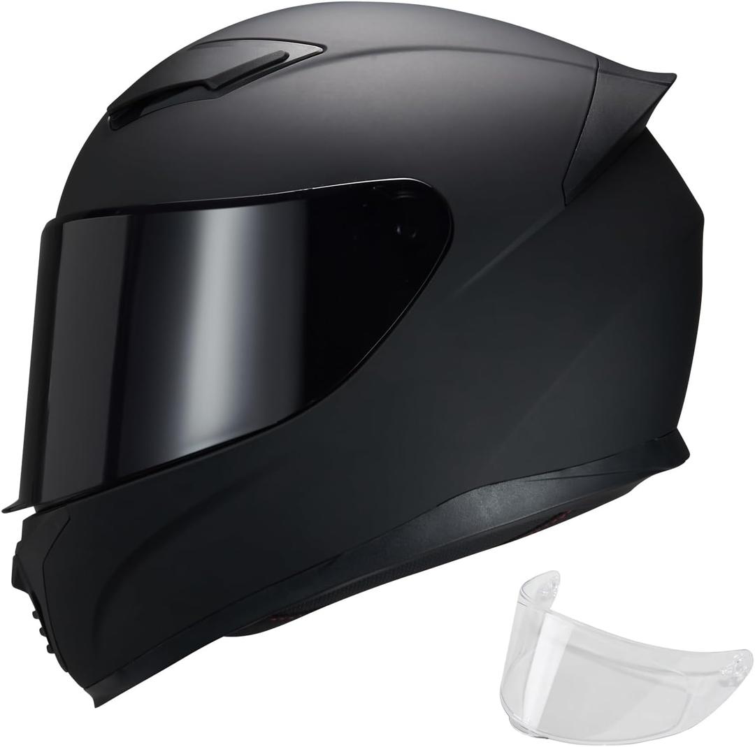Full Face Motorcycle Helmet WS-607 DOT Approved Motorbike Racing Street Bike Helmets for Adults with Visor (X-Large, Flat black BB)
