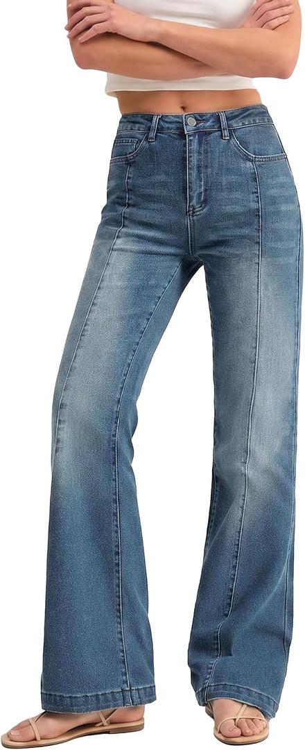 EMMIOL Flare Jeans for Women High Waisted Bootcut Jeans for Women Stretchy Denim Bell Bottom Pants Y2K School Outfits (Blue)