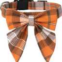ADOGGYGO Fall Dog Collar with Bow, Halloween Thanksgiving Pet Bowtie Collar, Adjustable Cotton Orange Fall Collars for Small Dogs Pets (Small)