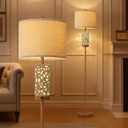 OYEARS 65" Floor Lamp with Night Light,Farmhouse Floor Lampfor Bedroom,Tall Floor Lamp for Living Room,Vintage Standing Lamp with Linen Shade,Boho Reading Lamp for Home Decor (Brown,Bulbs Included)