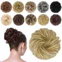 FESHFEN Messy Bun Hair Piece - Wavy Synthetic Chignon Scrunchies for Instant Volume, Elastic Bun Ponytail Hair Extensions Thick Hairpieces for Women, Lightest Ash Brown & Bleach Blonde 1.50 oz