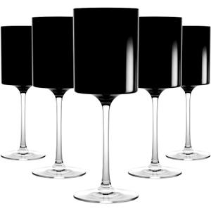 Black & Clear Two-Tone Wine Glass Set - 14 Oz (5 Pieces) - Elegant, Sophisticated Design for Upscale Events & Unforgettable Moments  Ideal for Wine Tasting, Celebrations, and Gifting