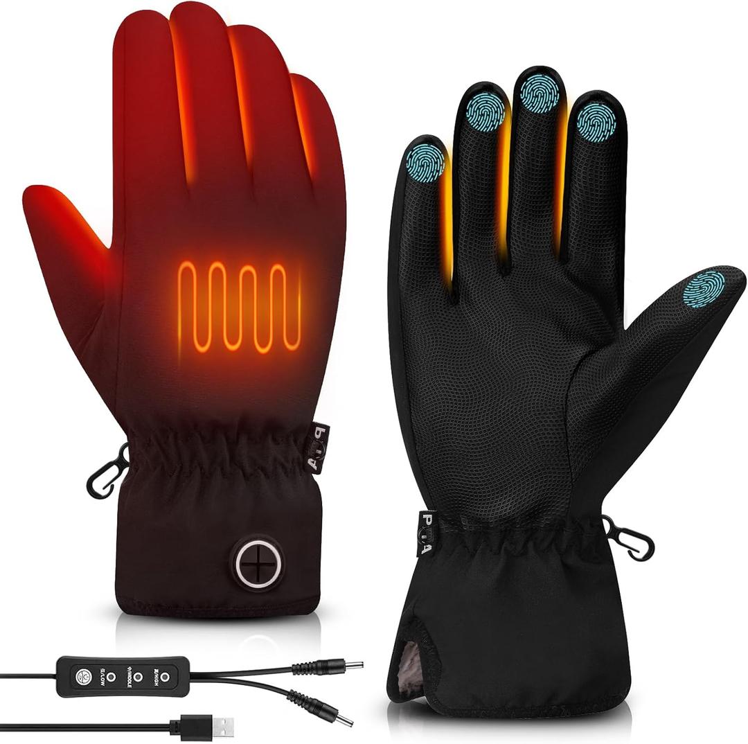 Heated Gloves for Men Women, Winter Electric Heated Gloves for Finger and Back Hand Warmth with 3 Heating Levels, Outdoor Windproof Warmth Gloves for Ski, Cycling, Motorcycle, Black