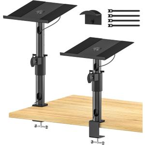 Clamp-on Desk Speaker Stand Pair, Height&Angle Adjustable Desktop Bookshelf Speaker Stands for Samsung Q990D/Q990F, Fit Edifier/KRK/Klipsch/Yamaha Built-in Cable Management WR Headset Hook& Cable Ties