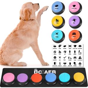 Dog Buttons for Communication,Talking Buttons for Dogs,6 Recordable Sound Buttons + 24 Scene Patterns + 1 Dog Button Mat+ 12 AAA Batteries30 Seconds Dog Buttons for Pet Sound Training Toy