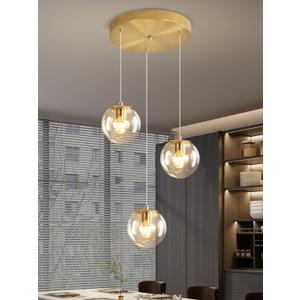 3-Light Modern Gold Pendant Light Hanging Fixture Light for Kitchen Island Mid Century Globe Pendant Light Glass Chandelier for Living Room Bedroom Entryway