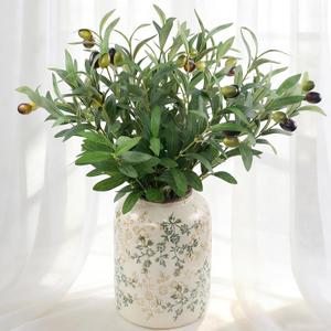 Artificial Olives Plants Stems for Vase, 4 Pcs Fake Greenery Olive Branches Stems Faux Green Plants Leaves for Table Desk Livingroom Kitchen Indoor Home Decor