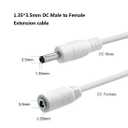 DC Power Adapter Extension Cable, 1.35mm x 3.5mm Male to Female Jack DC 5V Plug Extension Cord for CCTV Security Camera etc., 2pcs 5m/16.4Feet White