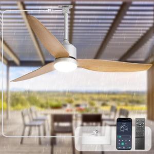 Outdoor Ceiling Fan with Light: 52" Hanging Fan for Gazebo Waterproof - Plug In Outdoor Fans for Patio Porch Pergola with APP Remote Control Reversible DC Motor