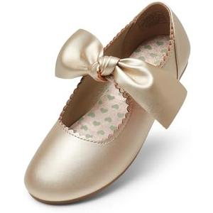 Dream Pairs Girls Ballerina Flats Mary Jane Front Bow Dress Shoes, Gold, 3 Size