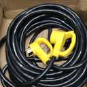 PlugSaf 25 FT 30 Amp RV Extension Cord Outdoor with Grip Handle, Flexible Heavy Duty 10/3 Gauge STW RV Power Cord Waterproof with Cable Organizer, NEMA TT-30P to TT-30R, Black-Yellow, ETL Listed