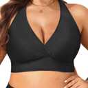 Yonique Women's Plus Size Bikini Tops Only Halter Swimsuit Top Large Bust Swim Top V Neck Bathing Suit Tops Black 18W