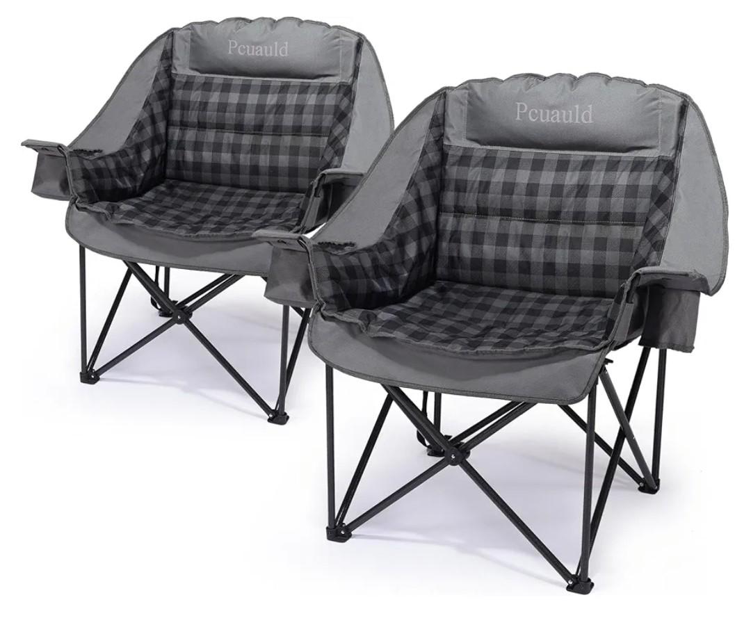 Camping Chairs for Adults 2 Pack Heavy Duty Padded Folding XL Camp Chair with Cup Holder, Supports 500lbs, Oversized Large Outdoor Widen Comfy Lawn Chairs for Tailgating Sports Beach