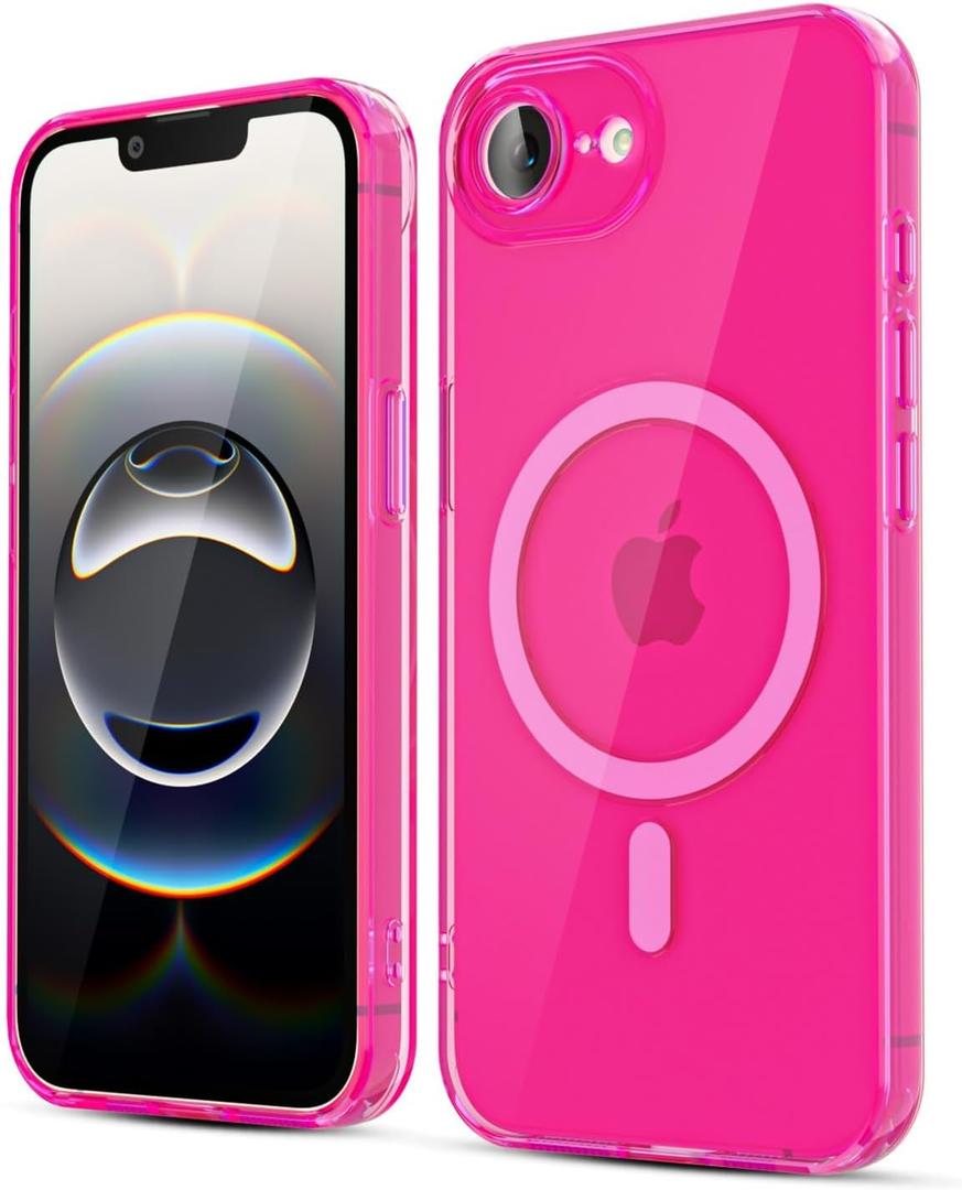 LoeoeL for iPhone 17e 16e Case Clear Mag Safe, Magnetic Transparent TPU Silicone Compatible with Magsafe Phone Case for Women, Slim Thin Glossy Non-Yellowing Bright Hard Plastic, Hot Pink