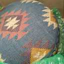 Handmade Kilim Jute Pouf Ottoman Stool | Round Upholstered Seating with Acacia Wood Base | Decorative Foot Rest for Living Room, Bedroom, Hallway, Office & Lounge (Grey)