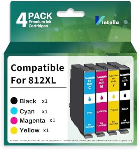 Vintella Remanufactured Ink Cartridge Replacement for Epson 812XL 812 T812XL T812 for Ink Cartridges Combo Pack Workforce Pro WF-7820 WF-7840 EC-C7000 Printer (4 Pack)