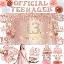13th Birthday Decorations for Girls  53pcs Official Teenager Decorations Backdrop, Banner, Honeycomb Centerpieces, Hanging Swirls, Foil & Latex Balloon, Cake & Cupcake Toppers, Sash, Pom Poms (Rose Gold 13th)