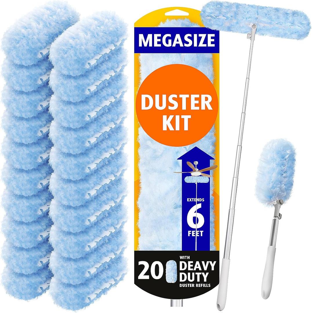 6 ft Extendable Duster Handle with 20 Refills, Compatible with Swiffer, Disposable Microfiber Dusting Pads for Home Cleaning, Ceiling, Fan, Window, Hard-to-Reach Areas (20 Count+ 1 Extended Handle)