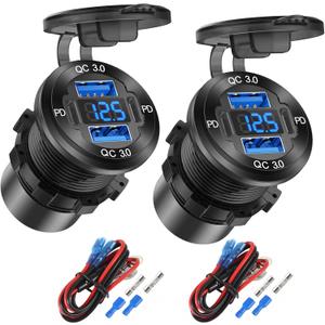 2 Pack 4 Port 12V USB Outlet Aluminum Charger, 78W Dual PD & QC Multiple USB Port for Car, USB C Cigarette Lighter Replacement 12 Volt Socket with Voltmeter Waterproof for Marine Boat Motorcycle RV 2 Pack 4 Port 12V USB Outlet Aluminum Charger, 78W Dual PD & QC Multiple USB Port for Car, USB C Cigarette Lighter Replacement 12 Volt Socket with Voltmeter Waterproof for Marine Boat Motorcycle RV