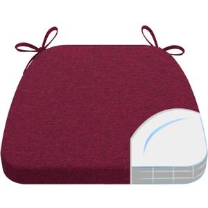 AAAAAcessories D-Shaped Chair Cushions, 2" Thick Dining Chair Pads with Ties and Removable, Machine-Washable Cover, 17" x 16", Wine Red
