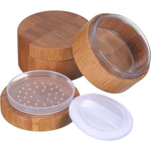 Frienda 2 Pack 30 ml Empty Loose Powder Container small Compact Case Refillable Bamboo Cosmetic Face Makeup Travel Loose Reusable Box Portable DIY Case Holder Supplies with Sifter Lids and Powder Puff