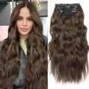 KooKaStyle Clip in Hair Extensions 4PCS Long Wavy Medium Brown Thick Hairpieces for Women Weft Natural Synthetic 20 Inch Daily Use
