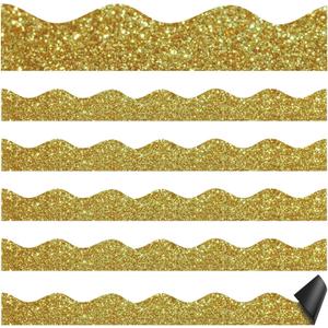 24 Pcs Golden Glitter Magnetic Bulletin Board Borders for Classroom Whiteboard Chalkboard Shine Strips Trim Scalloped School Bulletin Board Decorations