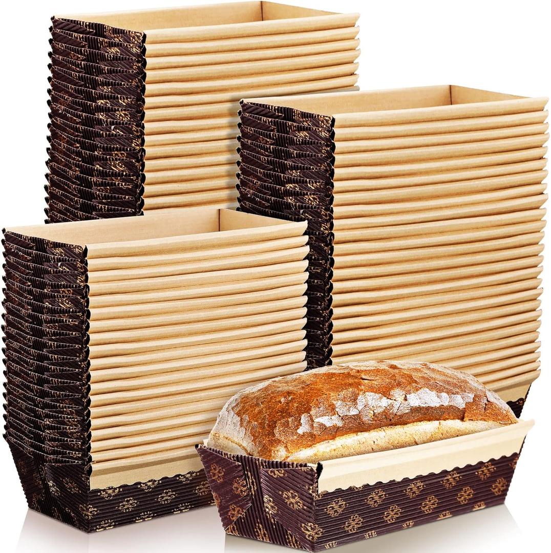 Mimorou 50 Pcs Mini Kraft Paper Loaf Pan Disposable Baking Cake Bread Mold Microwave Oven Freezer Safe Small Christmas Loaf Box Bakeable for Homemade Gift Giving, 6 x 2.6 x 2 Inch