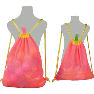 Beach Toy Bag 2 Pack, Mesh Drawstring Backpack for Kids and Adults - Quick Dry Sand Free Mesh Beach Bag, Portable Sand Toy Backpack, Sea Shell Bags, Shelling Tools, Bags Only (Bright Pink), Large and Medium