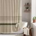 AmazerBath Farmhouse Shower Curtain, Brown Shower Curtain Set with Tassels, Rustic Faux Linen Brown Striped Boho Shower Curtain with Hooks, Warm Tan Toned, 72x72 Inches