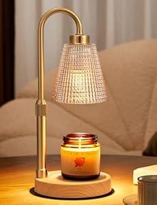 Innqoo Wood Color& Amber Candle Warmer Lamp with Timer, Dimmable Candle Warmer for Jar Candles, Height Adjustable Wax Melts Warmer, Birthday Gifts for Women Mom, House Warming Gifts New Home Decor